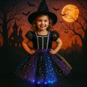 Spirit Halloween Witch Costume 5-6T Light-Up Skirt + Hat Moon Stars